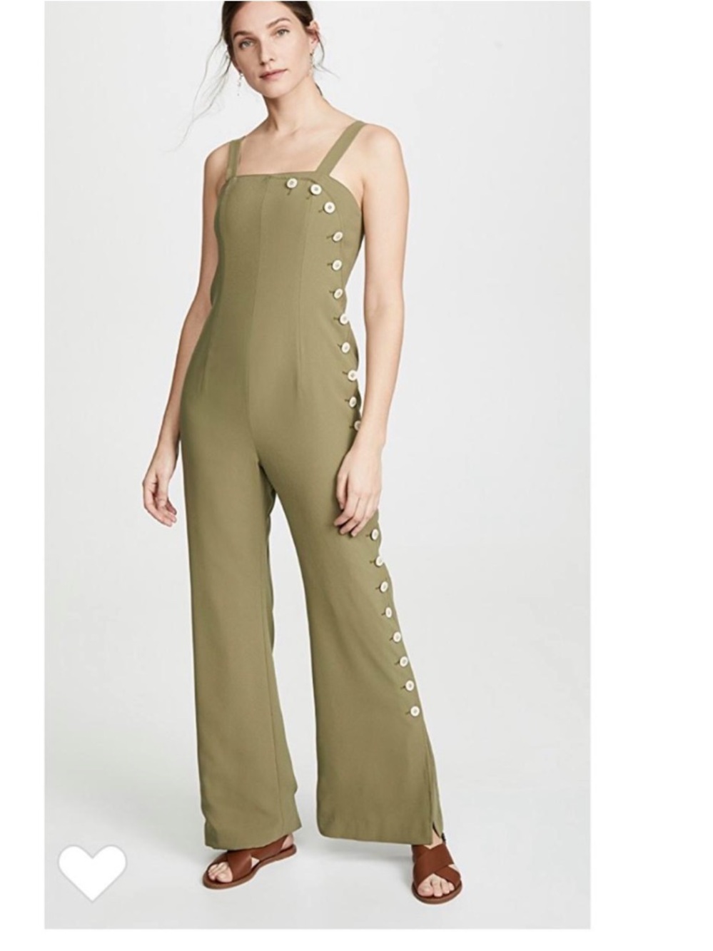 Laveer Beatnik sage Green Wide-Leg Jumpsuit with Side Button Detail split leg 4